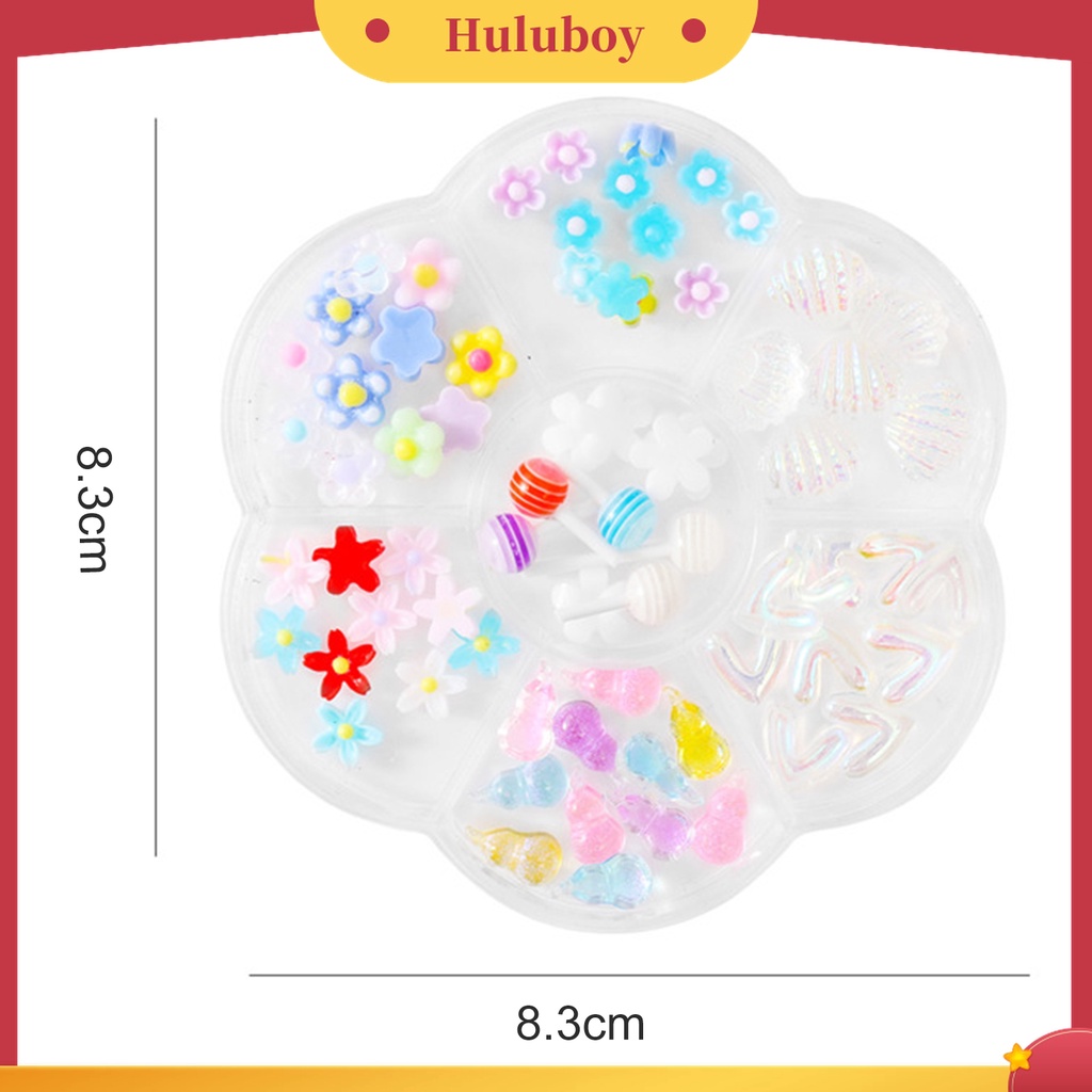 Huluboy Huluboy♡ 1 Kotak Ornamen 3D Bentuk Kartun Beruang Pita Bahan Resin Untuk Nail Art