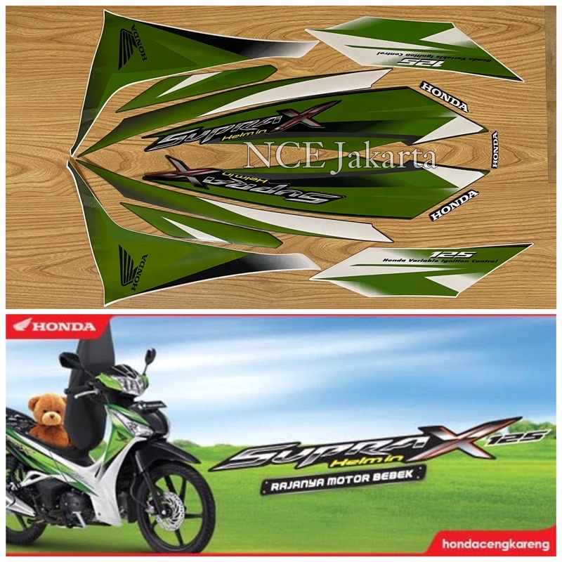 STIKER STRIPING MOTOR SUPRA X 125 HELM IN 2011 HIJAU PUTIH