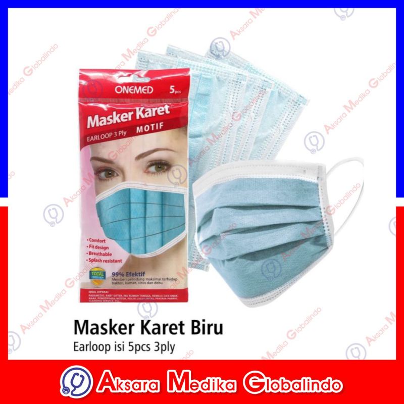 Masker Karet 3Ply Pack isi 5pcs Onemed Earloop Non Hijab