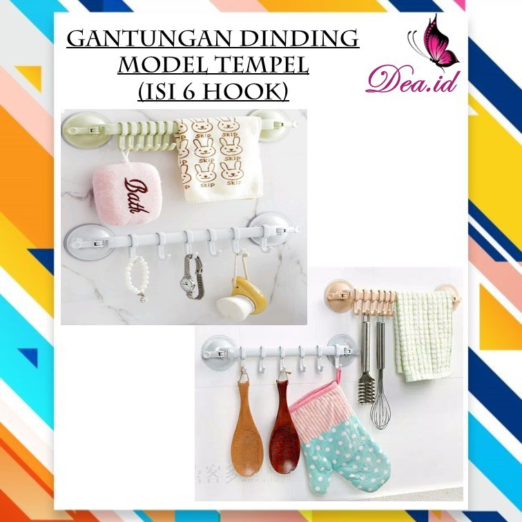 [DEASTORE] GANTUNGAN DINDING TEMPEL 6 HOOK / GANTUNGAN MULTIFUNGSI / RAK GANTUNG KAMAR MANDI