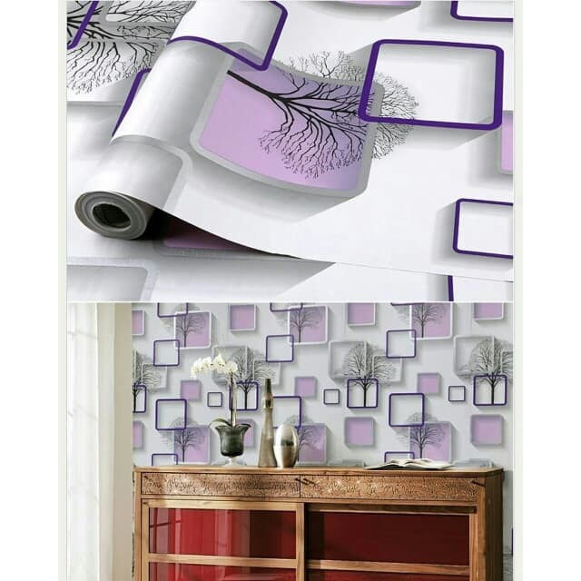 Wallpaper Dinding 3d Motif Kotak Ungu