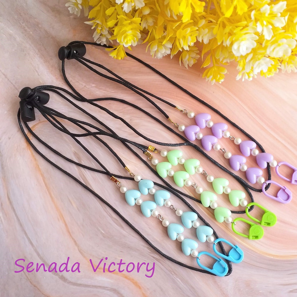 Senada Victory Tali Masker Mote Love Doff Kecil 2 in1 Kalung Masker Adjustable Stopper SML01