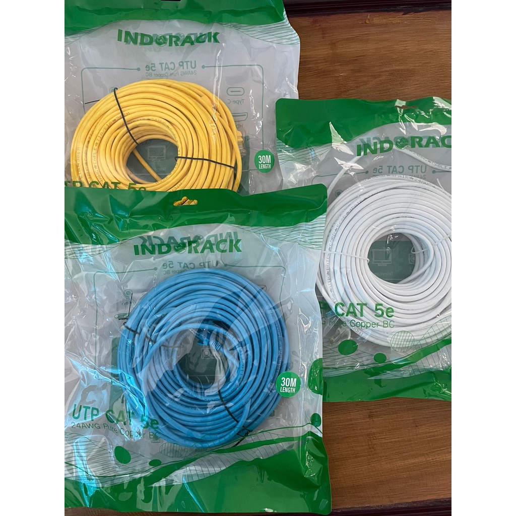 Patch Cord CAT5e, 24AWG, 30 Meter Blue / White / Yellow - INDORACK 30 Meter