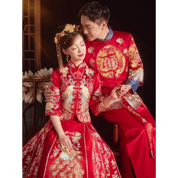 Realpic CHW-25 XS-6XL Cheongsam sangjit couple impor gaun sangjit pakaian chinese wedding