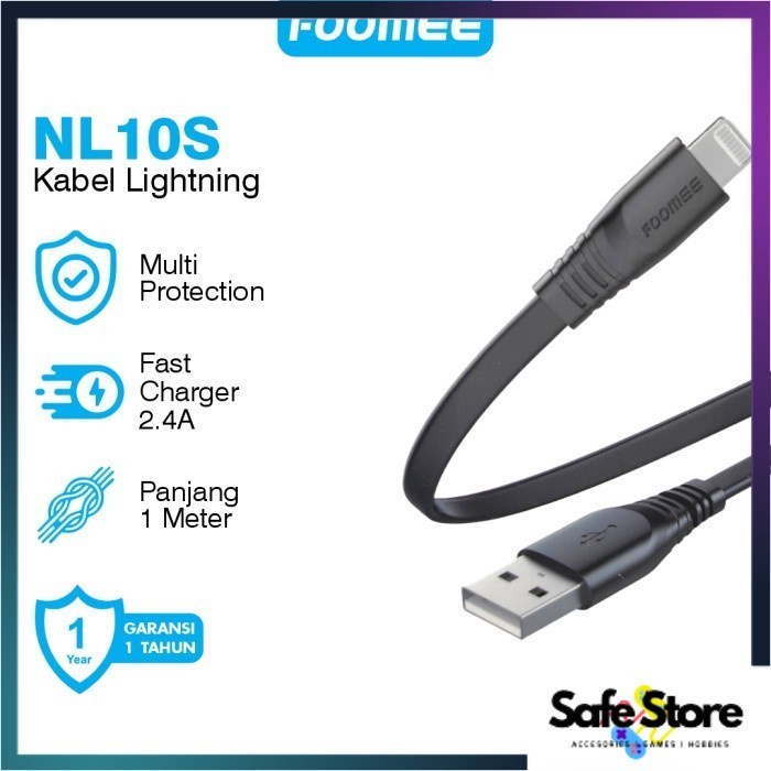 Foomee NL10s Kabel Data Lightning Iphone Fast Charging 2.4A Cable Flat Charger