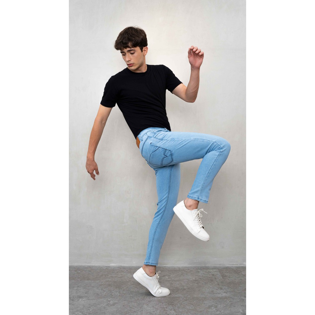 Celana jeans pria panjang biru muda stretch slim fit denim jeans bahan stretch melar houseofcuff