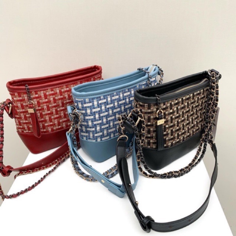 Zara Tweed Gabrielle Crossbody Sling Bag Tas Selempang Shoulder bag Sling Bag Tas Bahu Tas Wanita Mu