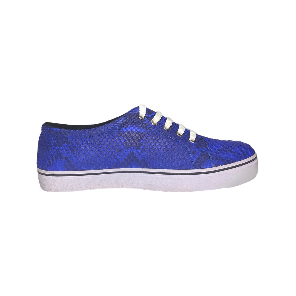 Sepatu Sneaker Kasual Pria Sepatu Kulit Ular Warna Biru - Blue Casual Sneaker Snakeskin Leather Shoe