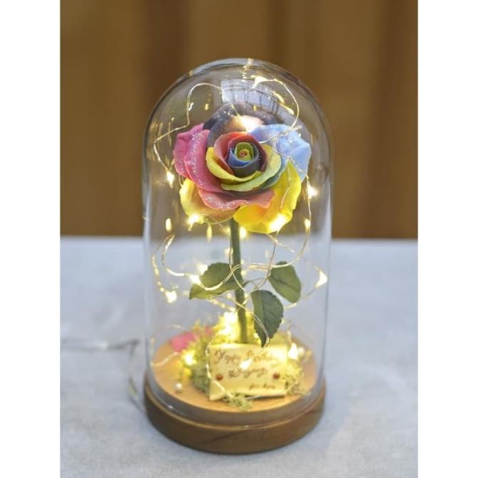 KADO VALENTINE RAINBOW ROSE LAMPU KUBAH KACA DG654EAFVD
