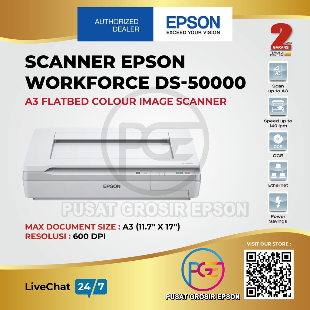

Scanner A3 EPSON DS-50000 Garansi Resmi WorkForce Flatbed DS50000