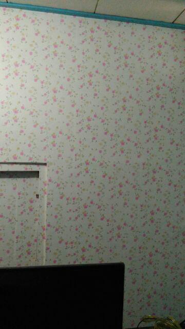 Grosir Murah -wallpaper Sticker Dinding Putih Bunga Mawar Pink Krem Berdaun 10 Meter
