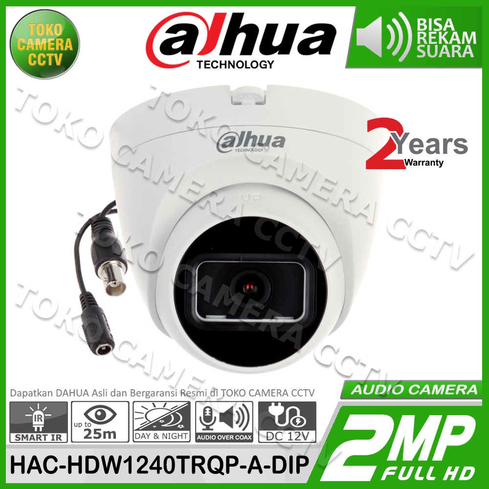 KAMERA INDOOR 2MP AUDIO DAHUA HAC-HDW1240TRQP-A-DIP BUILD IN MIC