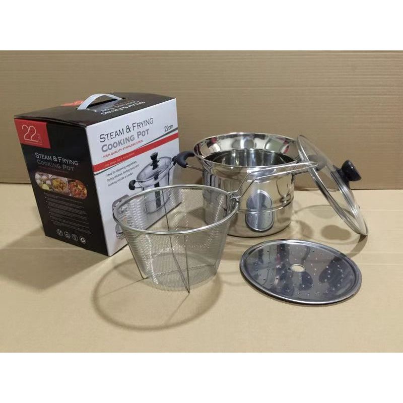 (PROMO) Panci Cooking Pot 3in1/ Deep Fryer / Panci Serbaguna / Panci KUKUS,GORENG,REBUS / Panci Tutup Kaca