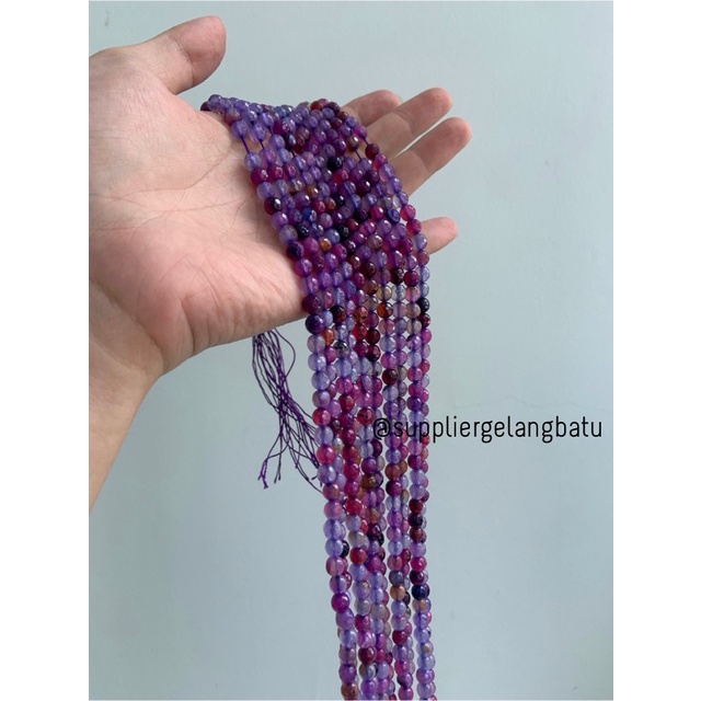 Batu manau purple AGATE 6mm ungu CUTTING natural bahan gelang kalung anting strap mask kerajinan tangan craft citayam fashion week etink vintage elegan bali manik crystal