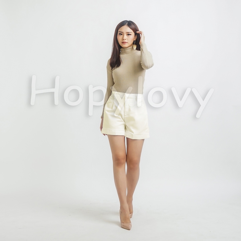 HOPYLOVY - Celana Pendek Bahan Katun HW Wanita Hotpants Highwaist Deby