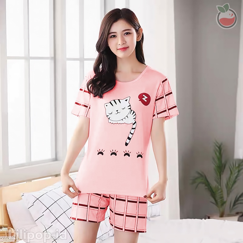 Lilipop.id  Baju Tidur Wanita Sleep Cat HP Hot pants Celana Pendek Allsize Baby Doll Bahan Kaos Dewasa