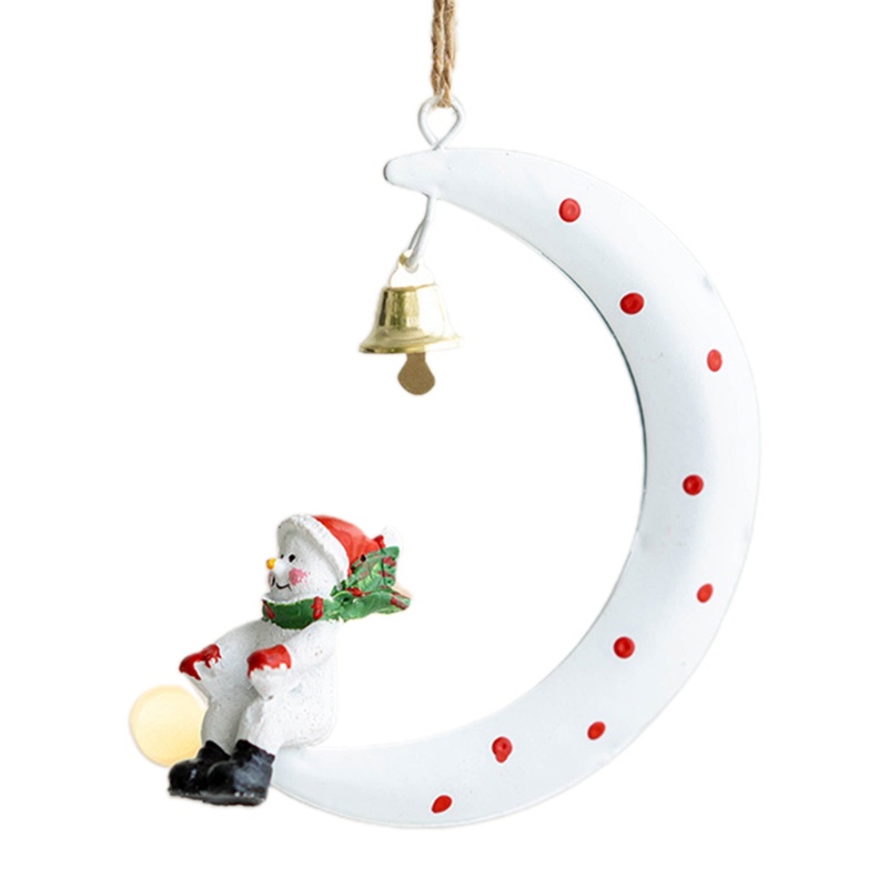 Ornamen Gantung Desain Kartun Santa Rusa Snowman Bulan Sabit Bahan Resin Dengan Jingle Bell Untuk Dekorasi Pohon Natal