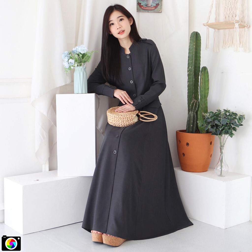 GAMIS B&amp;V! Gamis Dinas / Gamis PNS / Gamis PDH / Baju Guru Wanita / PDH Seragam Pemda Wanita / Gamis Pemda Wanita Muslim Variasi Full Kancing dan Pangkat - 8001 Pemda Aceh / Pemda Tua / Abu Tua / Putih