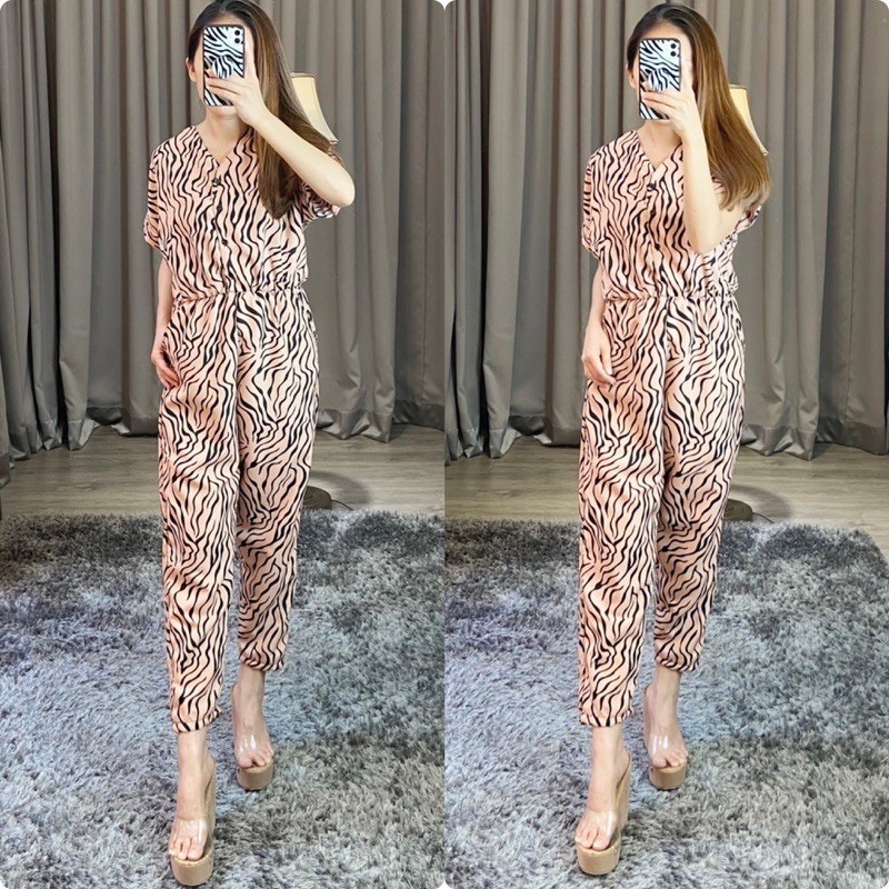 jumpsuit panjang wanita motif zebra ( K8551 )