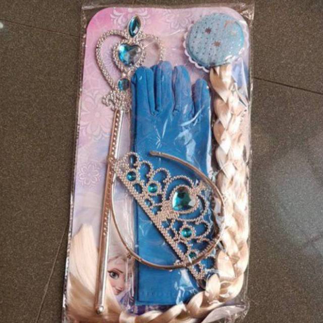 Aksesoris Frozen Set Sarung Tangan Rambut Palsu Mahkota Tongkat 1 pieces