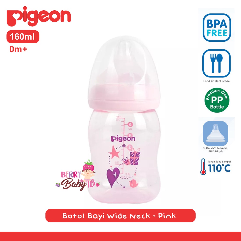 Pigeon Botol PP Clear Wide Neck Botol Susu Bayi 160ml 240ml 0m+ 3m+ Berry Mart