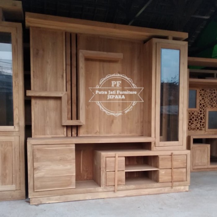Lemari hias minimalis meja tv jati bufet kayu jati Jepara