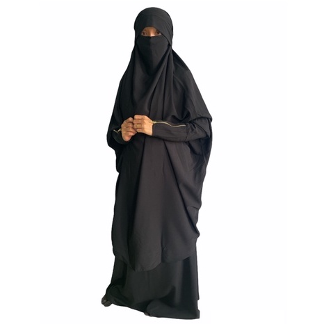 Haura Hijab Syari French Khimar Set Gamis Tanpa Lengan Setelan Jilbab Dengan Lengan Bahan Woolpeach Lux