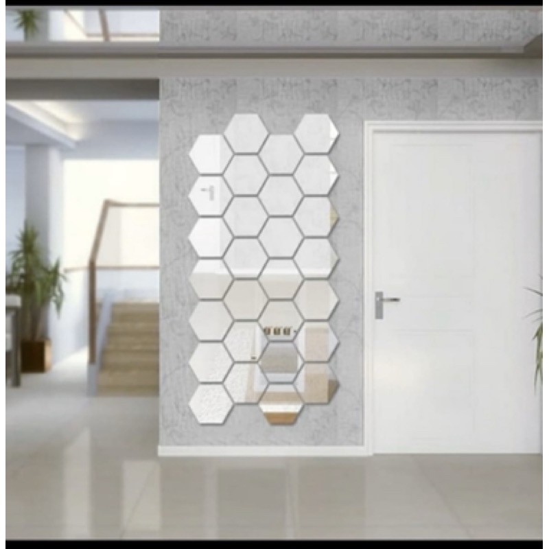 ISI 7 PC hiasan dinding ACRYLIC JUMBO HEXAGONAL import mirror