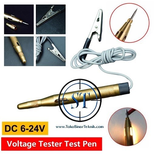 Test Pen Dc 6-24V Electrical Indicator Arus Voltage Tespen Dc Body Besi Gold Lampu Deteksi Positif Tester