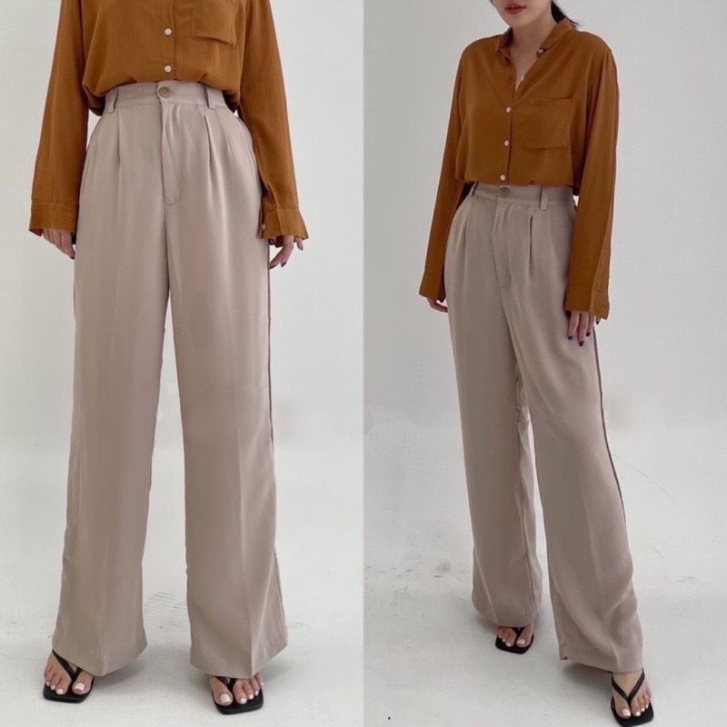 Loose Pants Trousers (SOFTLATTE) Wanita Anti Kusut - Celana Kulot Highwaist Wanita Bahan Jatuh Celana Kantor Formal / Casual