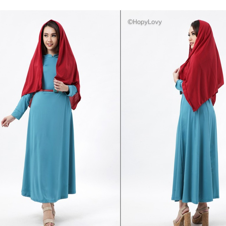 HOPYLOVY - Maxi Dress Wanita bahan Jersey Maharani + Pashmina + Belt