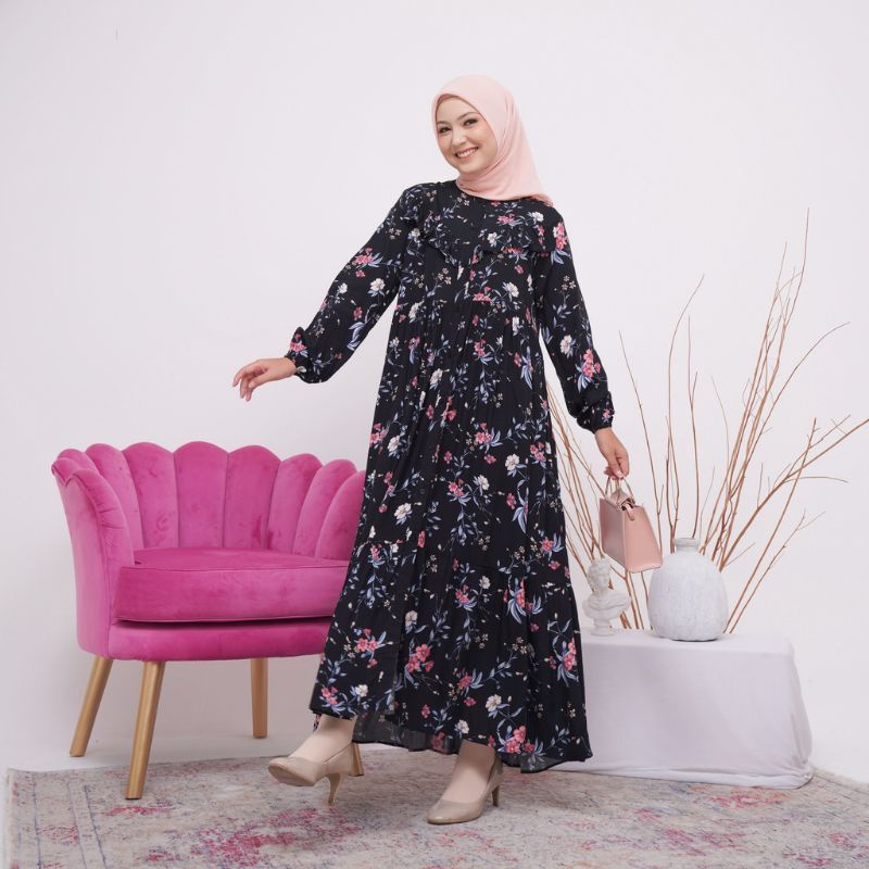 AYANA MIDI DRESS RAYON PREMIUM MIDNIGHT BLOOM