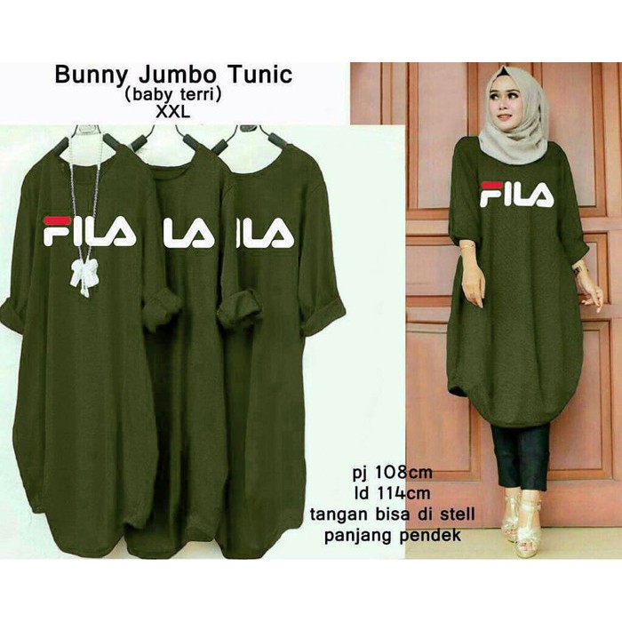HJB. [TUNIK FILA ARMY SL] Tunik wanita babyterry hijau army