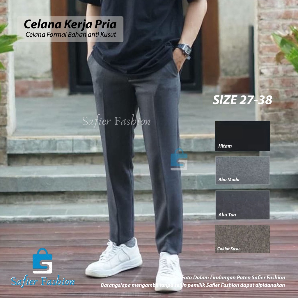 Celana Kerja Pria Kantor Panjang Model Slim Fit Murah Bahan Semi Wol Vocxy