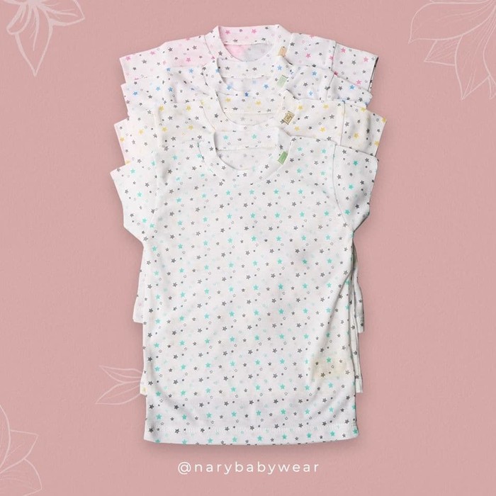 SALE 20% - Kaos Oblong Rib Anak Lengan Pendek Putih Print Bintang Size S (4 tahun) Nary  (MINUS NODA