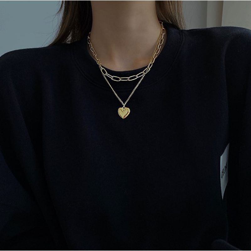 [ READY NEW ] Kalung Liontin Love Double Layer Gold