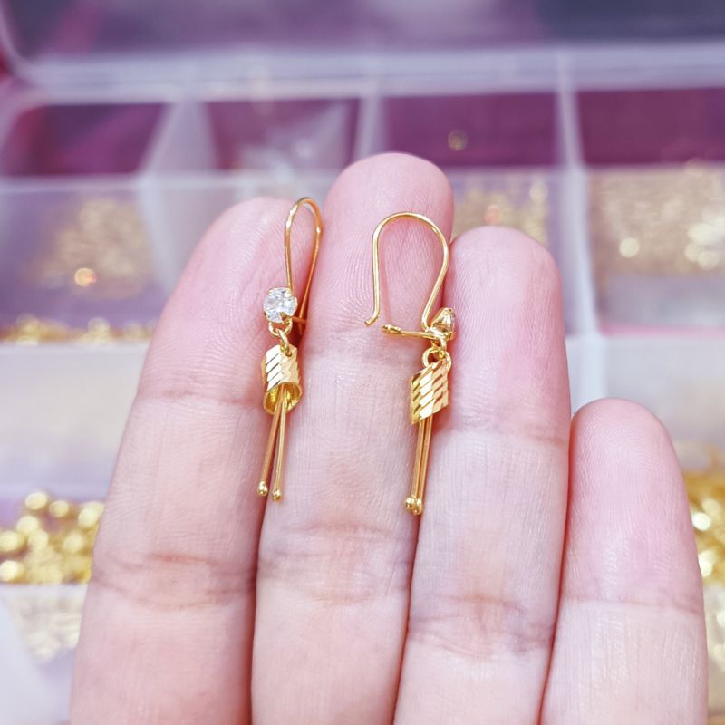 RB22 Anting Jurai Bambu Ukir Perak 925 Lapis Emas 1.2 Gram