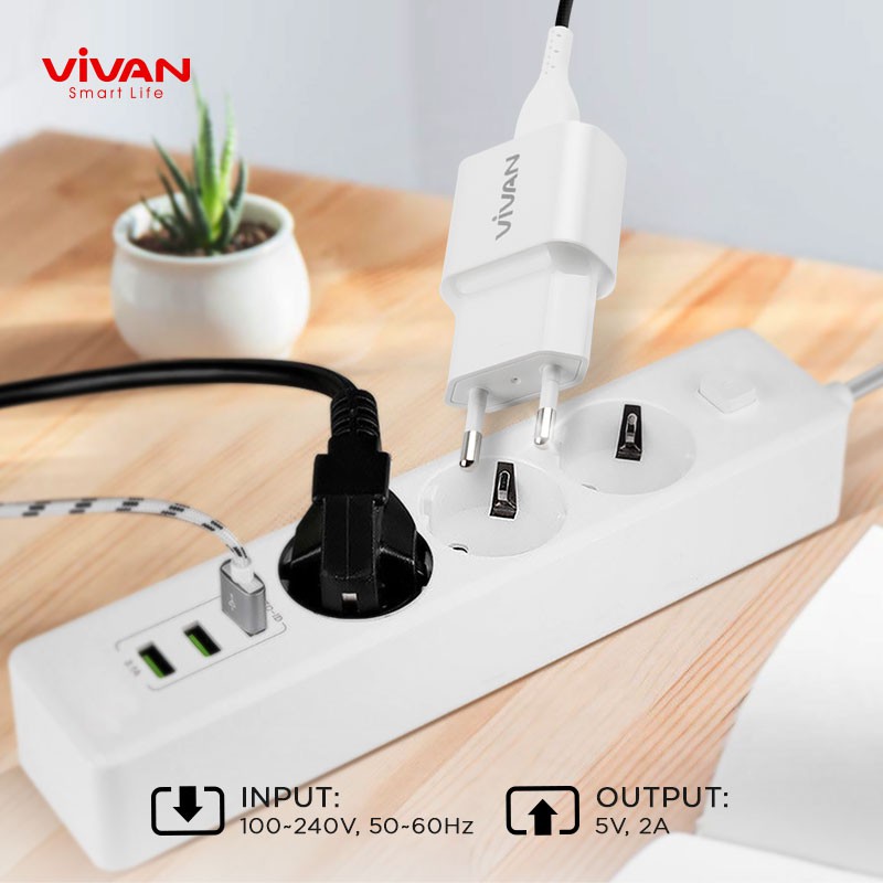 Charger Casan VIVAN Original Fast USB Charging 2.0 (Power Oval) FREE Kabel Micro USB