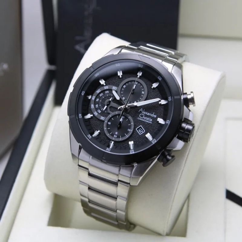 Jam Tangan Alexandre Christie AC 6508 Pria / AC6508 M Silver Black Original