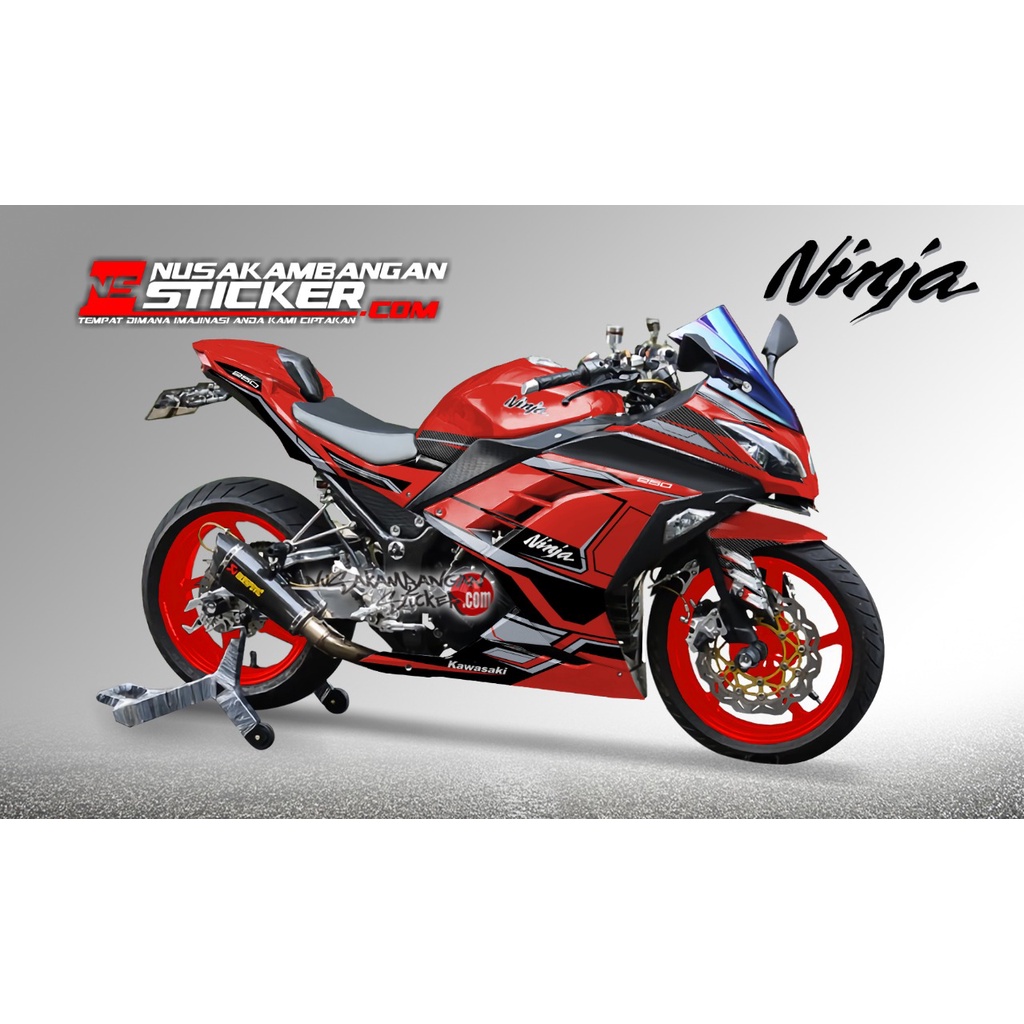 Decal Stiker Motor Kawasaki Ninja 250 fi Full Body Merah Grafis Racing Team Sticker Variasi Custom B