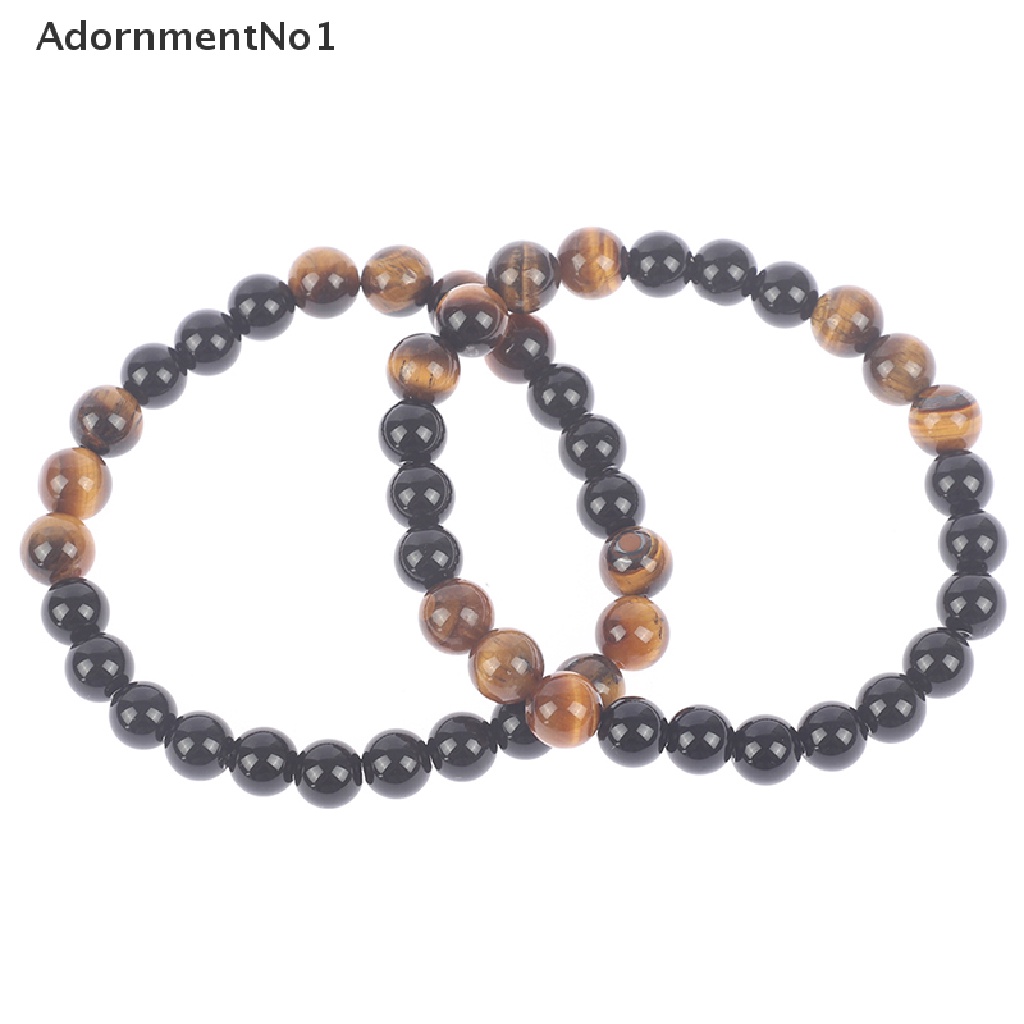 [AdornmentNo1] Natural Black Onyx &amp; Wood Beaded Mala Buddha Tassel Necklace Rosary 8mm Beads [new]