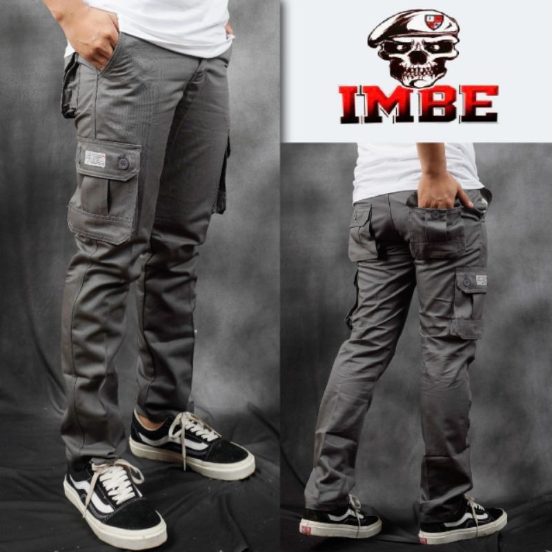 IMBE DENIM Celana Panjang Celana Cargo panjang pria Celana cargo warna grey seri art IMB332