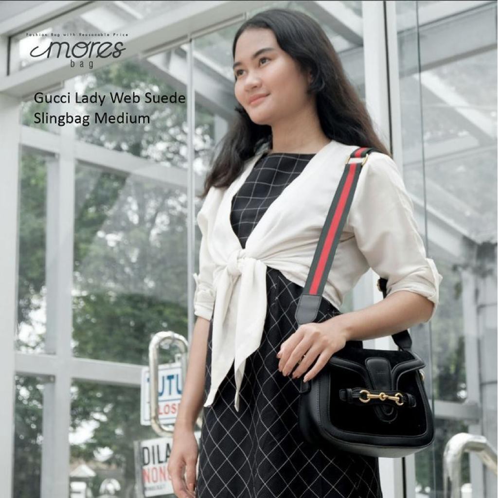 Mores Tas Selempang Bahu Wanita Lady Web Medium PU Suede Leather Semi Premium / Woman Slingbag