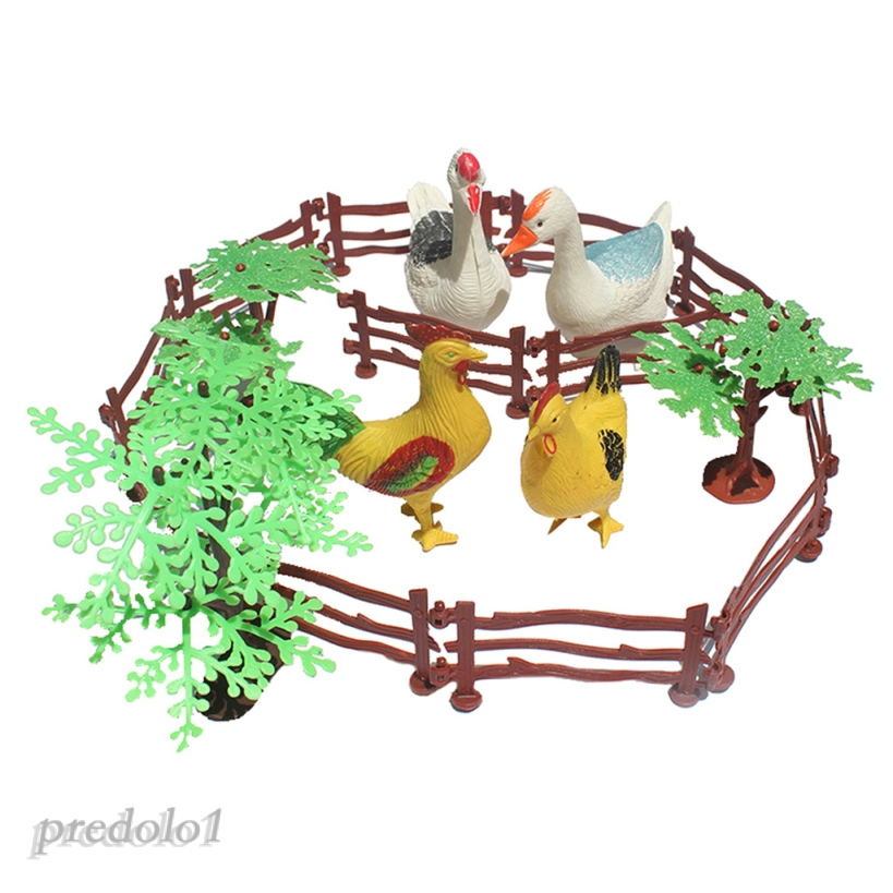 [PREDOLO1] 19 Pieces of Plastic Farm Animals Toys Hen Cock Duck Goose Model Figure Toys