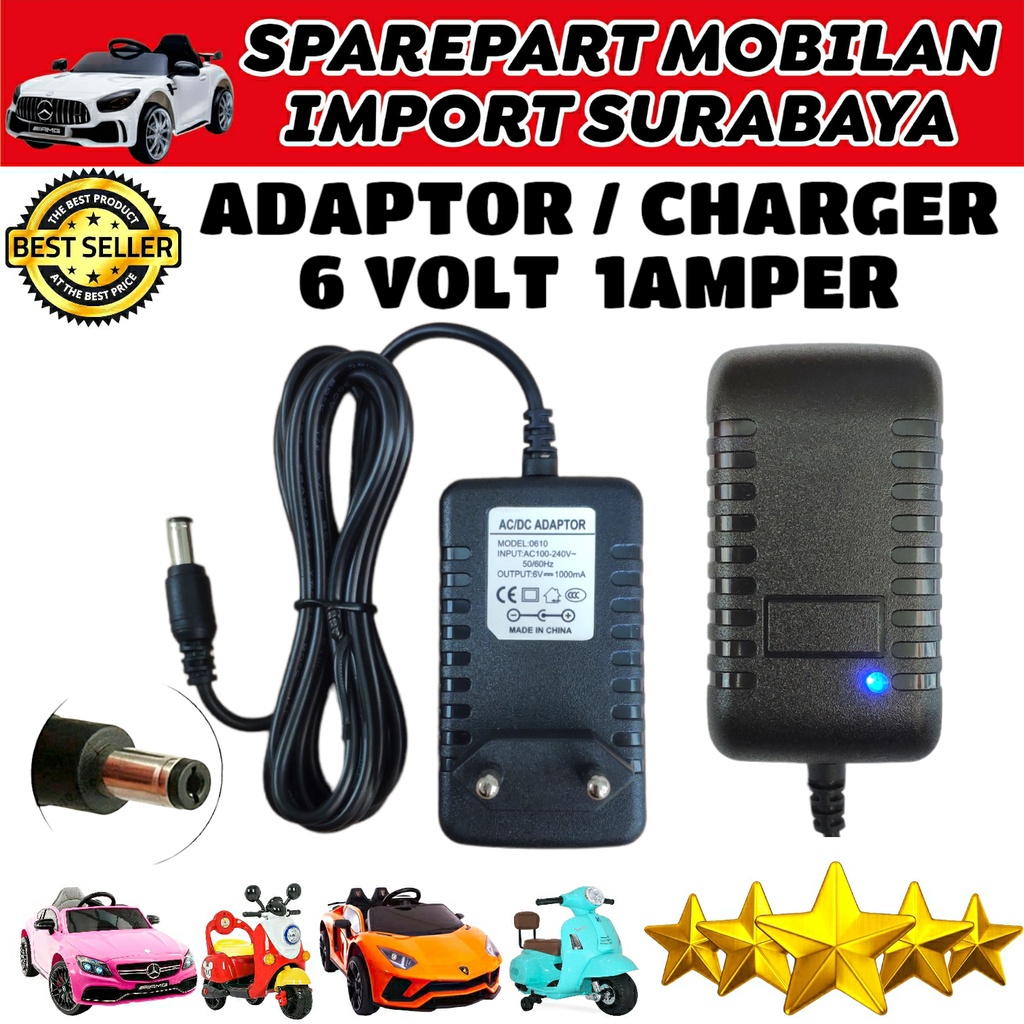 PUSAT ADAPTOR 6 VOLT CHARGER MOBIL MOBILAN AKI MOTOR MOTORAN ANAK CASSAN CAS AKI 6V 7AMPER 4AMPER RC VESPA PMB PLIKO EXCOTIC RIDE ON CAR TOYS 6 V 7Ah 4Ah 12Ah