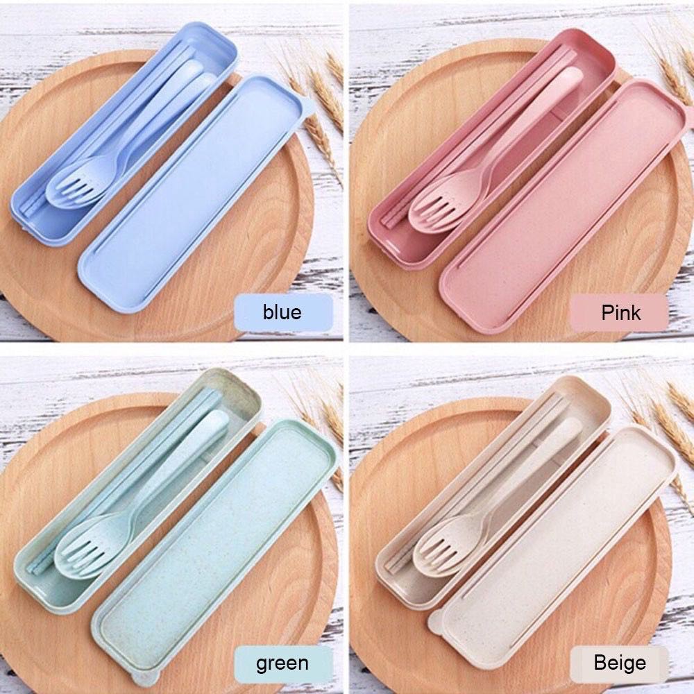 1SET SENDOK SET GARPU SUMPIT BAHAN JERAMI GANDUM + kotak Set 3 in 1 Perlengkapan Alat Makan Portable Travel Souvenir Sovenir Nikah Gift Hadiah COD Behelldental