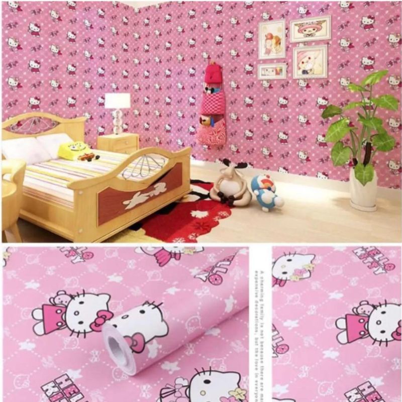 Jual Wallpaper Sticker Dinding Hello Kitty Pink Minimalis Elegant Cream Tosca Hijau Ungu 2166