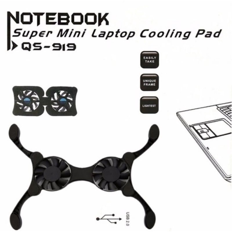 Cooling Pad Laptop Kepiting Lipat, Kipas Laptop, Pendingin Laptop 10&quot;, 11,6&quot;, 12&quot;, 14&quot;