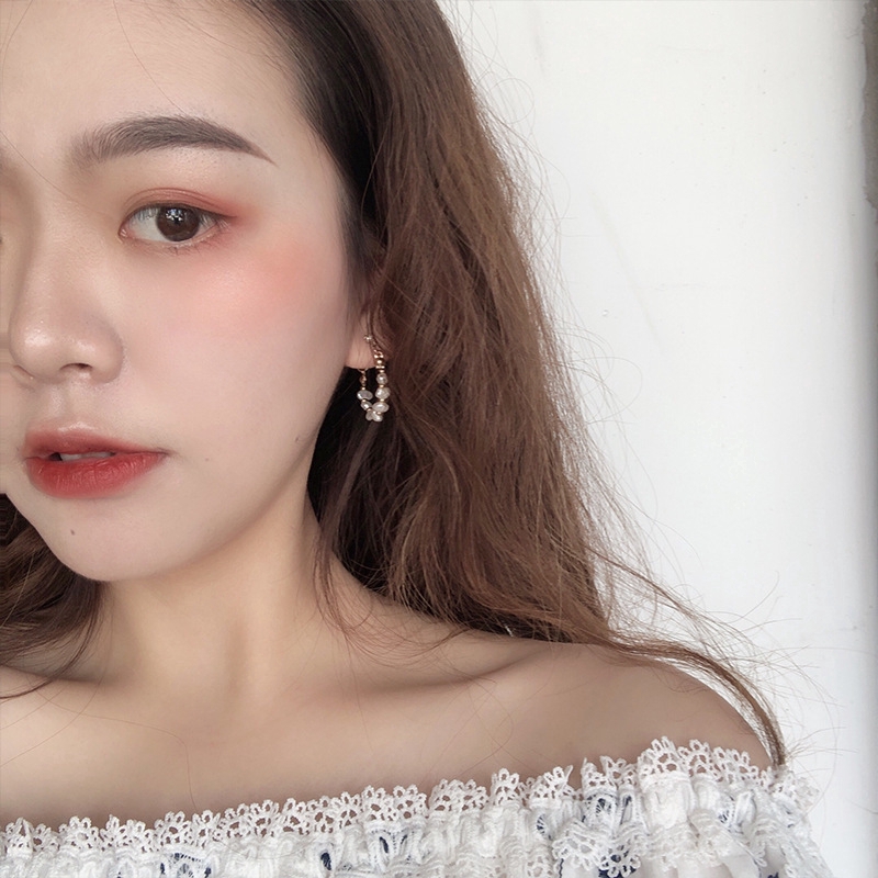 Anting Mutiara Zircon Bentuk Bulat Gaya Korea Untuk Wanita