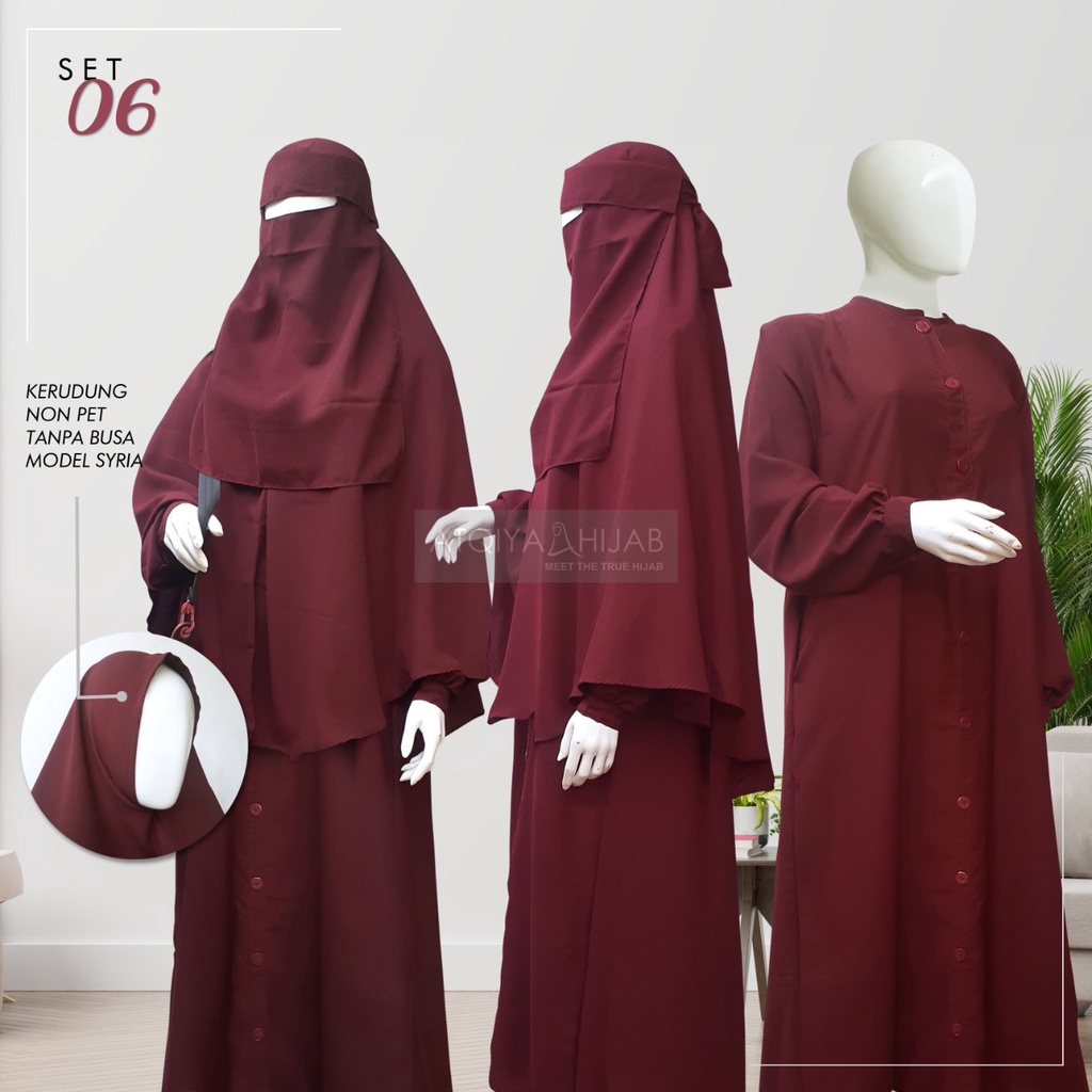 SETELAN GAMIS JILBAB CADAR BANDANA SYAR'I (KODE SET 06) WOLLYCREPE